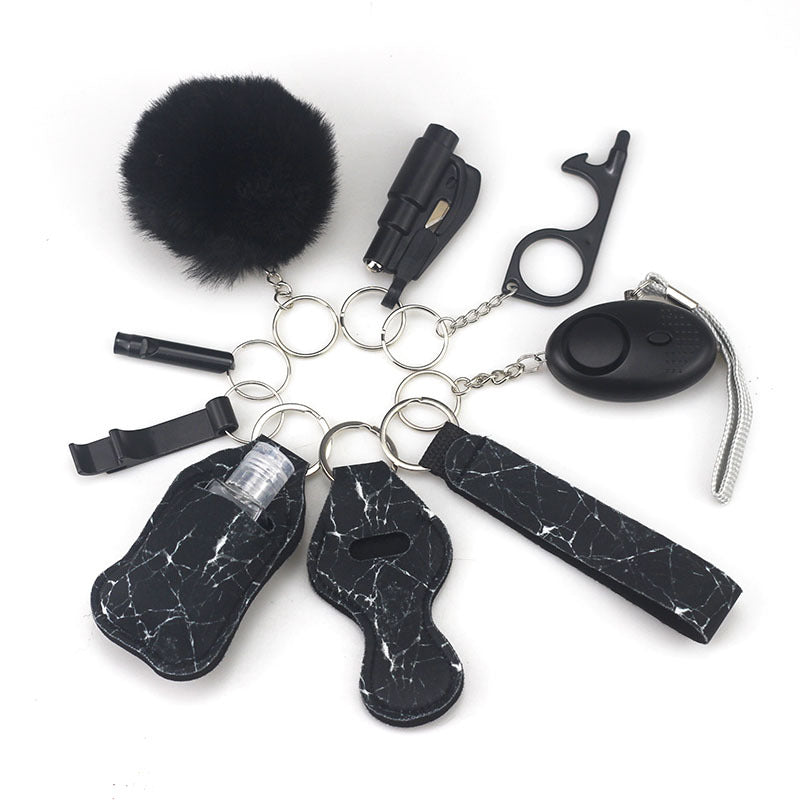 Outdoor Self Defense Alarm Whistle Pompom Keychain 10 Pack 37