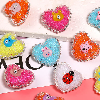 5pcs 23x28mm Cartoon Animal Heart Rhinestone Beads DIY Jewelry Making 5