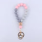 Octagonal Silicone Bead Wristlet Keychain with Wooden Accent 10