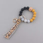 Leather PU Tassel Silicone Bead Wristlet Keychain 9