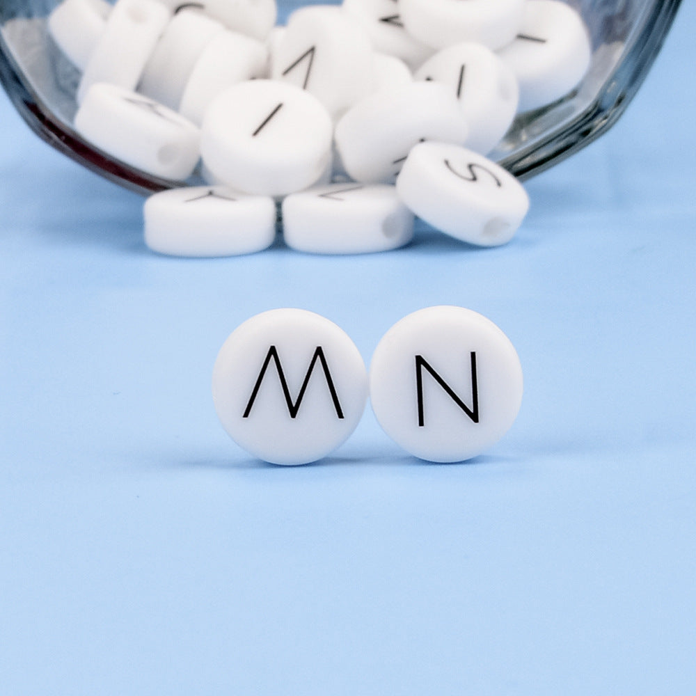 20pcs 12mm Silicone Letter Beads Alphabet Flat Round Single Letter 3