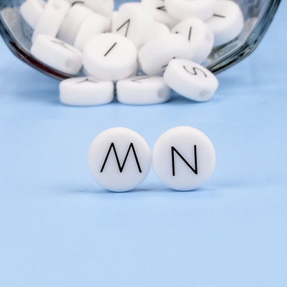 20pcs 12mm Silicone Letter Beads Alphabet Flat Round Single Letter 3