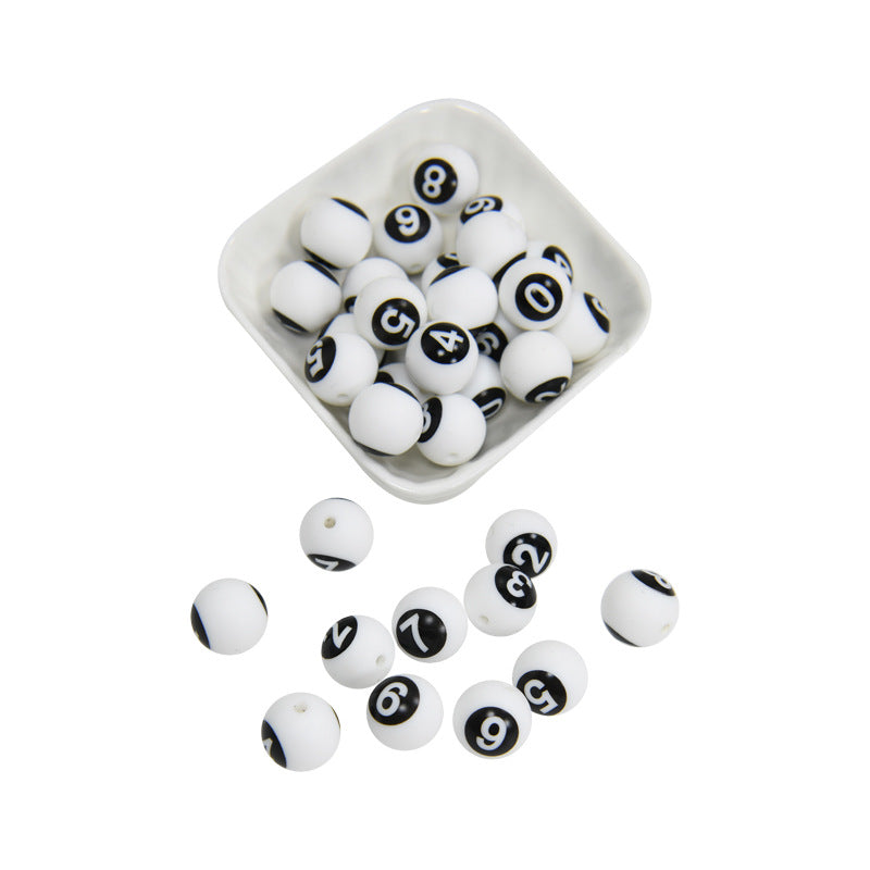 50pcs 15mm Silicone Number Beads Printed Design 5