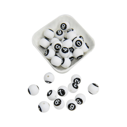 50pcs 15mm Silicone Number Beads Printed Design 5