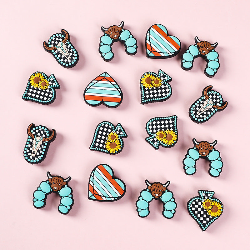 20Pcs Silicone Focal Beads Turquoise Daisy Cattle Head Arch Design 2