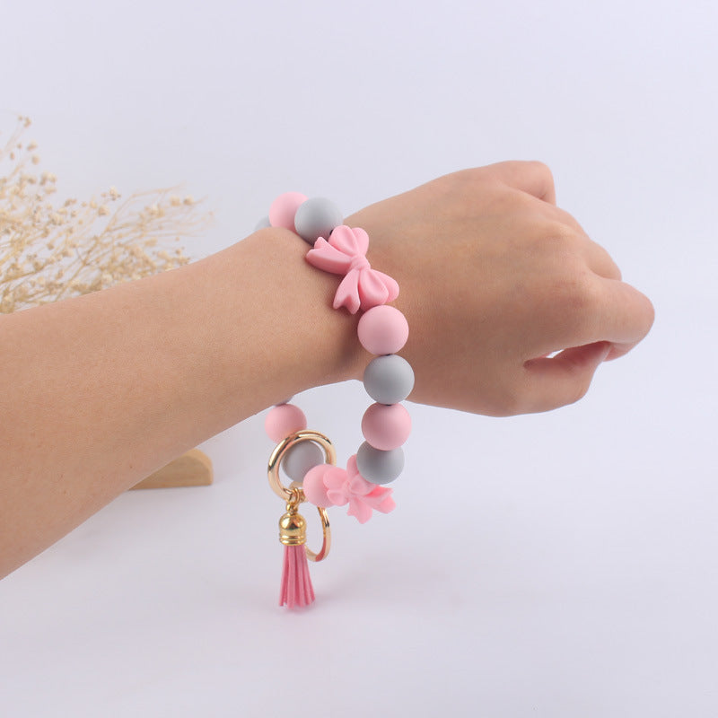 Bow Silicone Bead Wristlet Keychain 14cm Tassel Charm 4