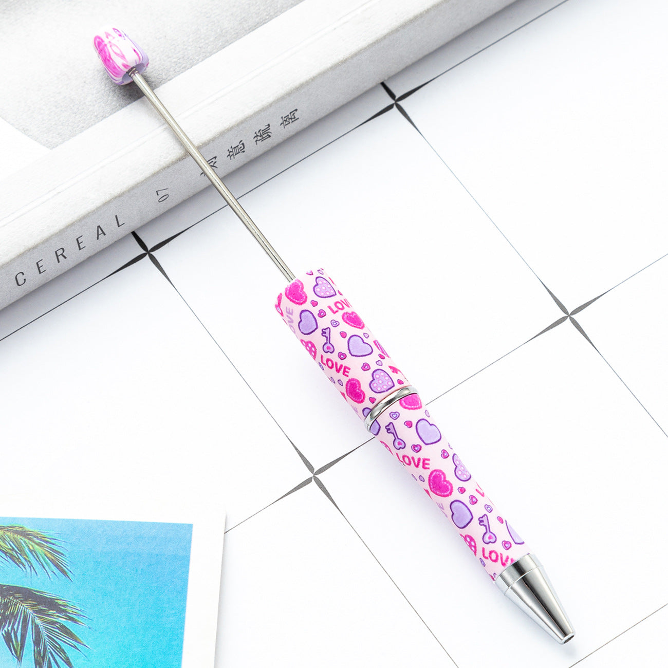 Valentine's Day Heart Print Beadable Ballpoint Pens 14.4cm DIY 22