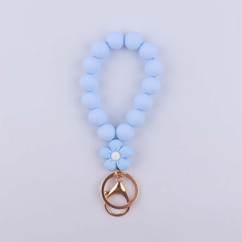 Flower Silicone Bead Wristlet Keychain with Daisy Charm 9