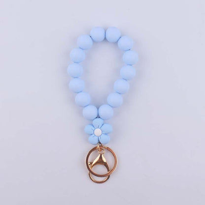 Flower Silicone Bead Wristlet Keychain with Daisy Charm 9