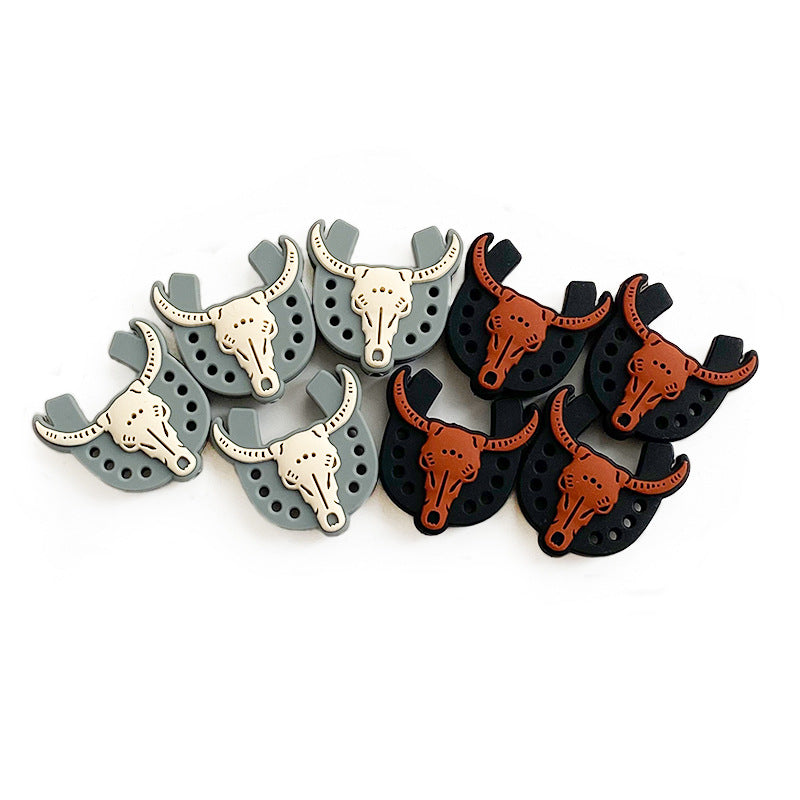 20pcs Silicone Focal Beads Ox Skull with Horns and Horseshoe Base 4