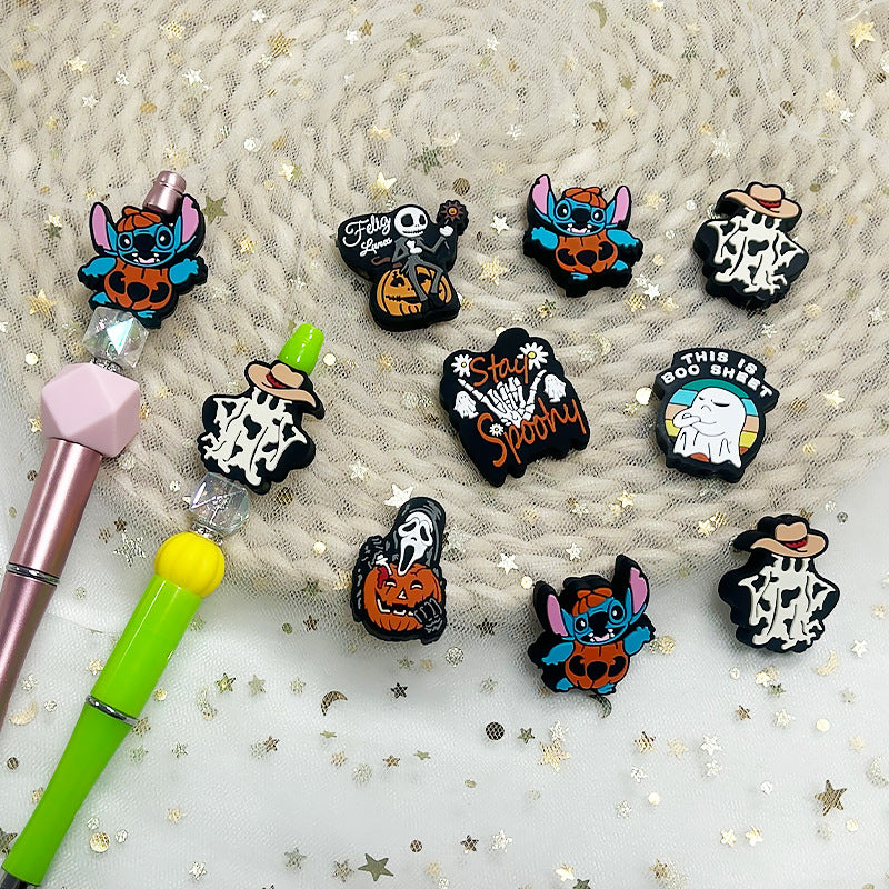 20Pcs Silicone Focal Beads Halloween Cartoon Ghost Pumpkin Designs 2