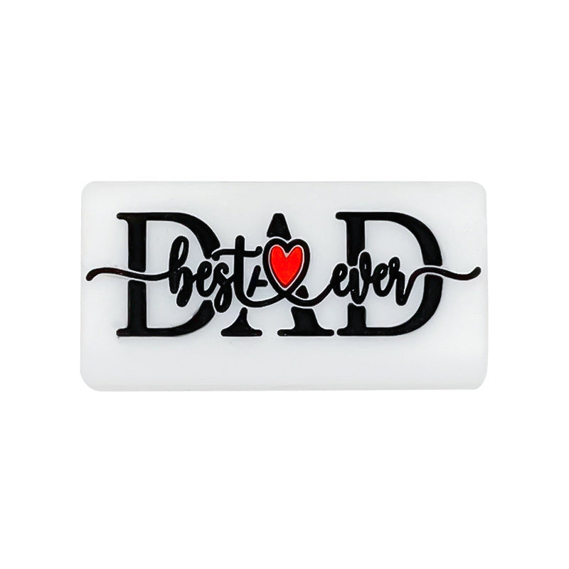 20Pcs Silicone Focal Beads Love Dad Or Mom Rectangular Design 7