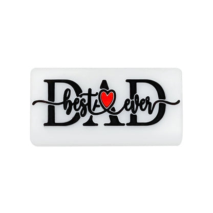 20Pcs Silicone Focal Beads Love Dad Or Mom Rectangular Design 7