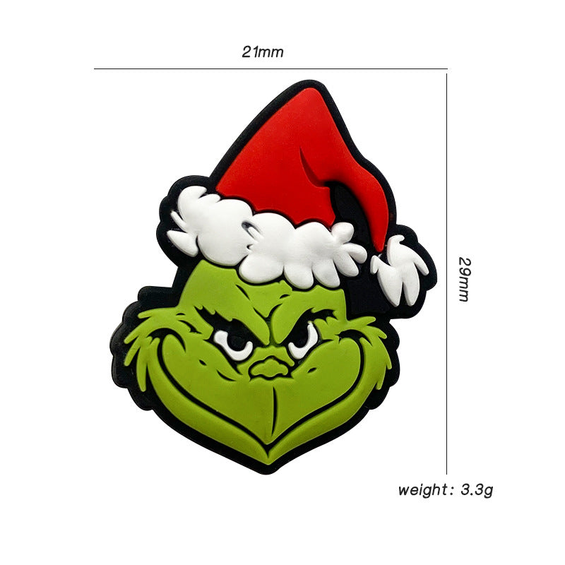 20pcs Silicone Focal Beads Christmas Green Furry Character Scowling Face with Santa Hat