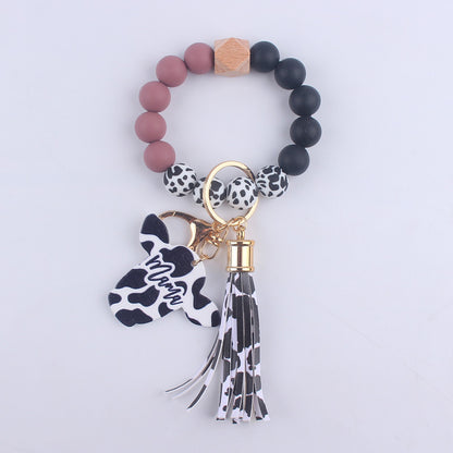 Western Cow Silicone Bead Wristlet Keychain with Mama Charm 10