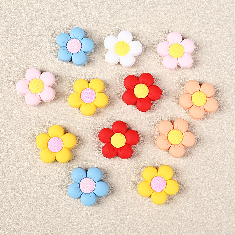 Silicone Focal Beads Flower Children Smiling Face with Rose Red Flower 2