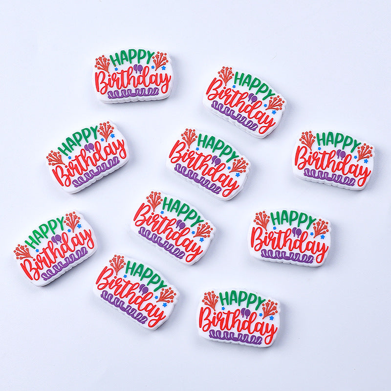 20pcs Silicone Focal Beads Unicorn Cat Happy Birthday Spoiled Dog Poultry 2