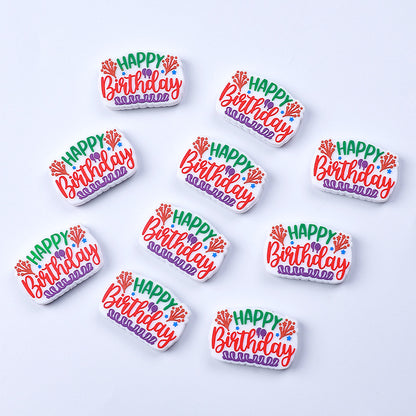 20pcs Silicone Focal Beads Unicorn Cat Happy Birthday Spoiled Dog Poultry 2