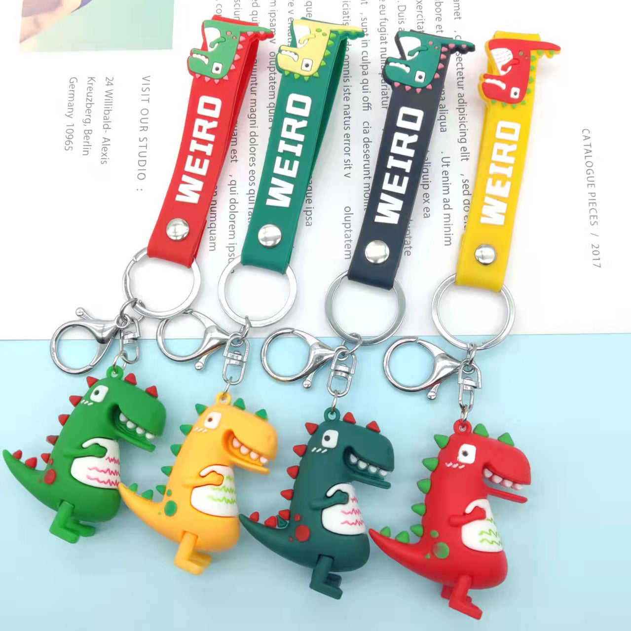 Dinosaur PVC Keychain Cartoon Charm with Strap