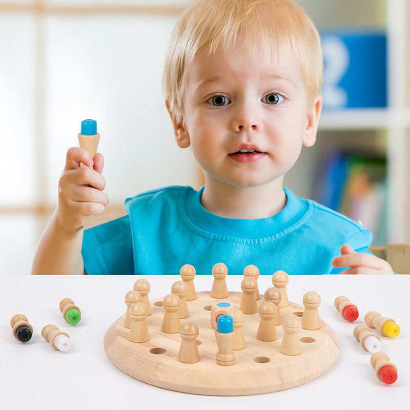 Wooden Memory Chess Educational Toy with Colored Dice 3