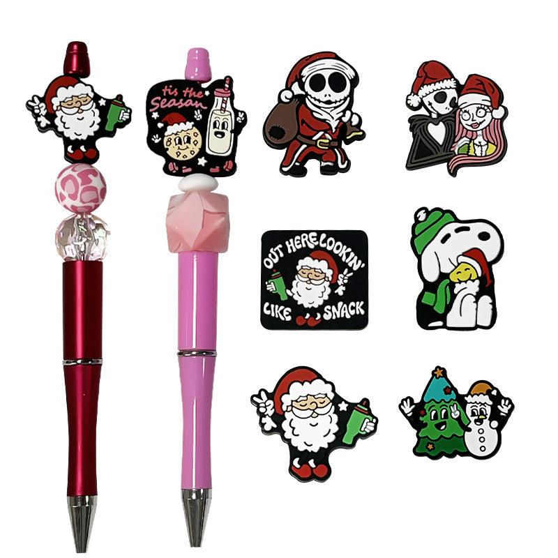 20Pcs Silicone 3D Focal Beads Christmas Blue Alien Character Large Ears Santa Theme 5