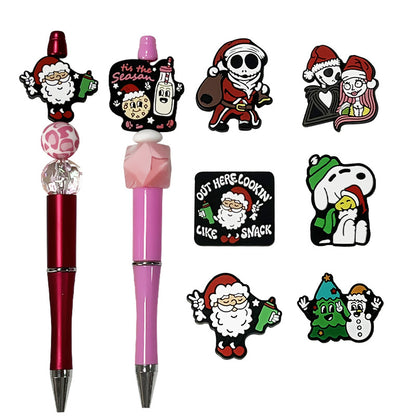20Pcs Silicone 3D Focal Beads Christmas Blue Alien Character Large Ears Santa Theme 5