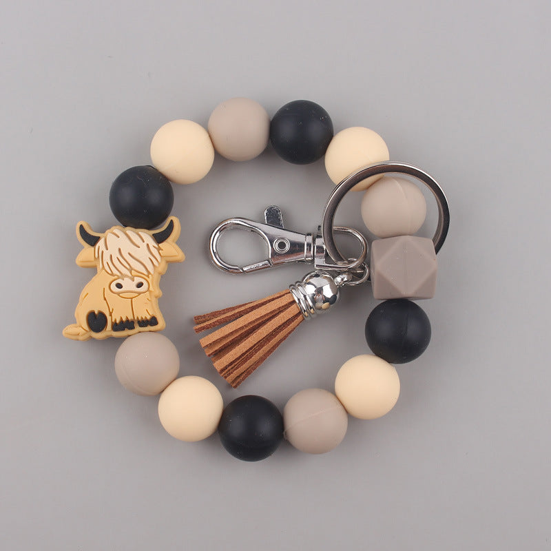 Yak Silicone Bead Wristlet Keychain with Tassel Charm 7