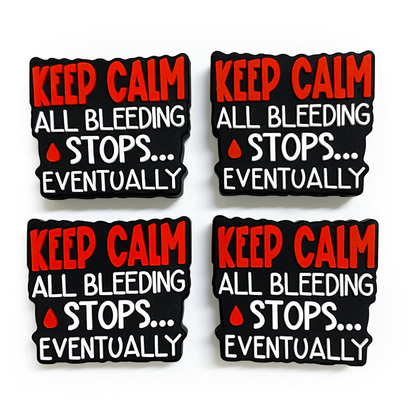 20Pcs Silicone Focal Beads Keep Calm Text with Blood Drop Detail 4