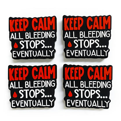 20Pcs Silicone Focal Beads Keep Calm Text with Blood Drop Detail 4