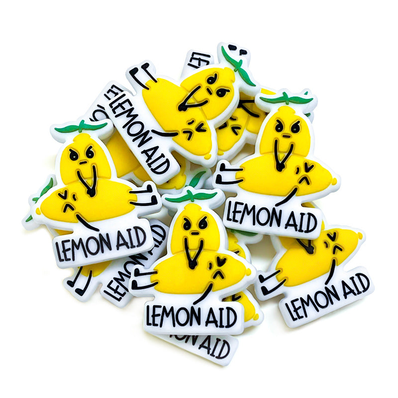 Silicone Focal Beads Lemon Fruit With Printed Text Lemon Aid 2