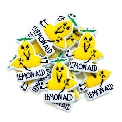Silicone Focal Beads Lemon Fruit With Printed Text Lemon Aid 2