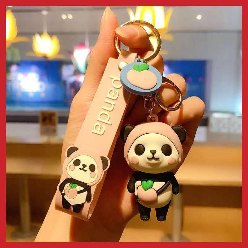 Cartoon Panda Silicone Bead Keychain Cute Animal Charm 9
