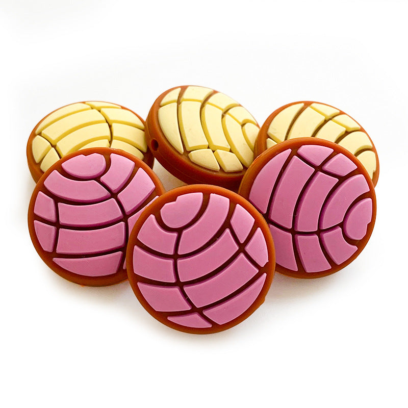 20pcs Silicone Bread Focal Beads Round Pattern Design 4