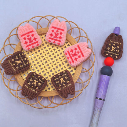 20Pcs Silicone Focal Beads Brown Pink Backpack Design 4