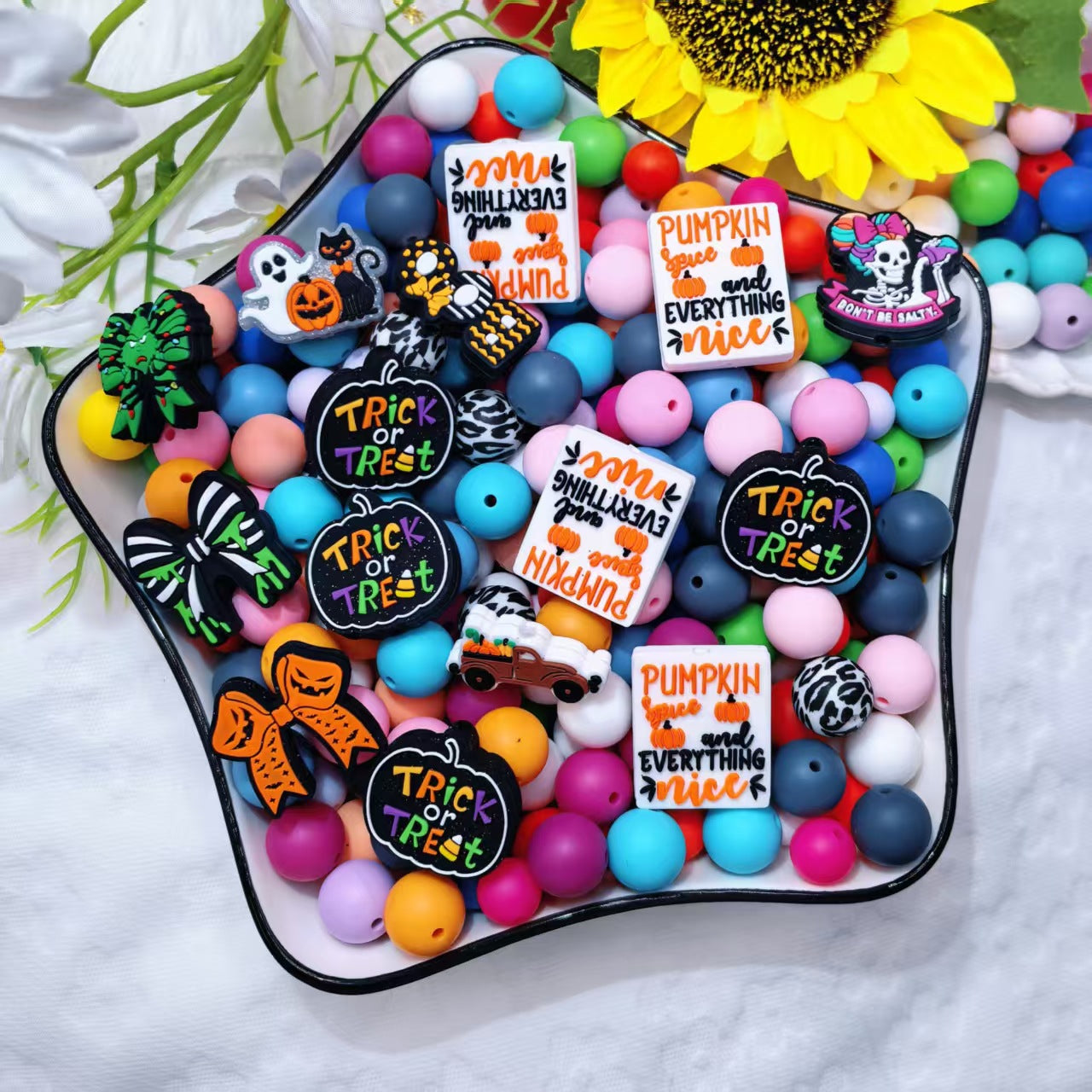 20Pcs Silicone Focal Beads Halloween Car Pumpkin Bow 3