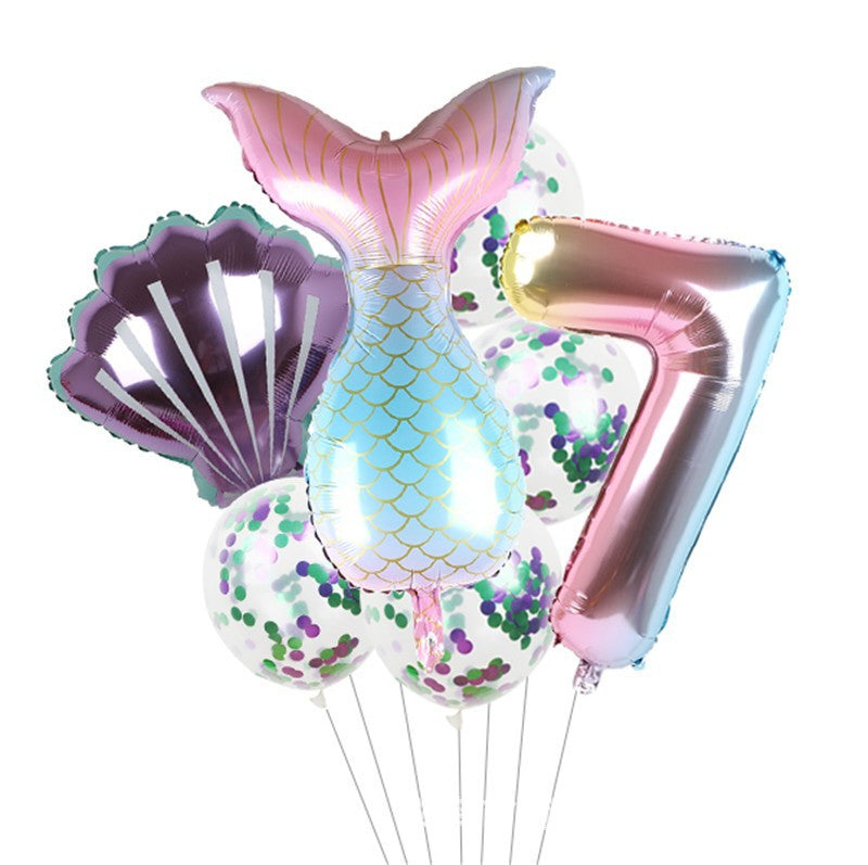 Mermaid Tail Foil Balloon Set Birthday Party Decoration 7Pcs 9