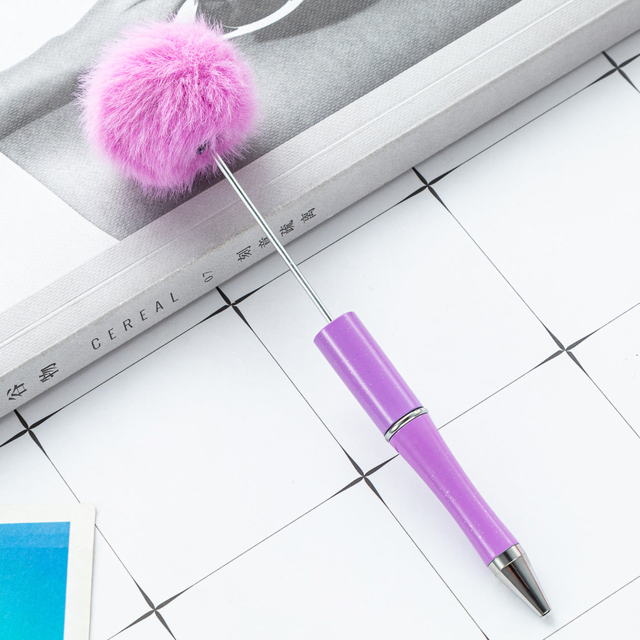 Plush Pom-pom Beadable Ballpoint Pens 15.5 x 0.8cm DIY Craft Supplies 15