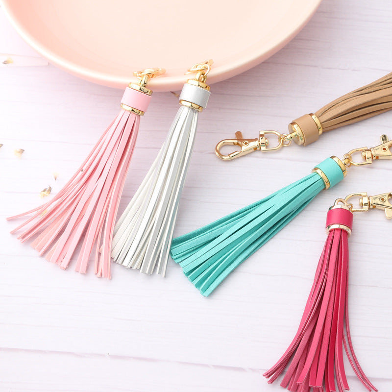 PU Leather Tassel Keychain with Buckle Charm for Women 2