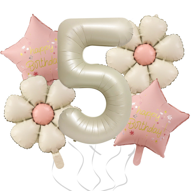 Milk White Bow Ties Bear Retro Daisy Foil Balloon Set 9