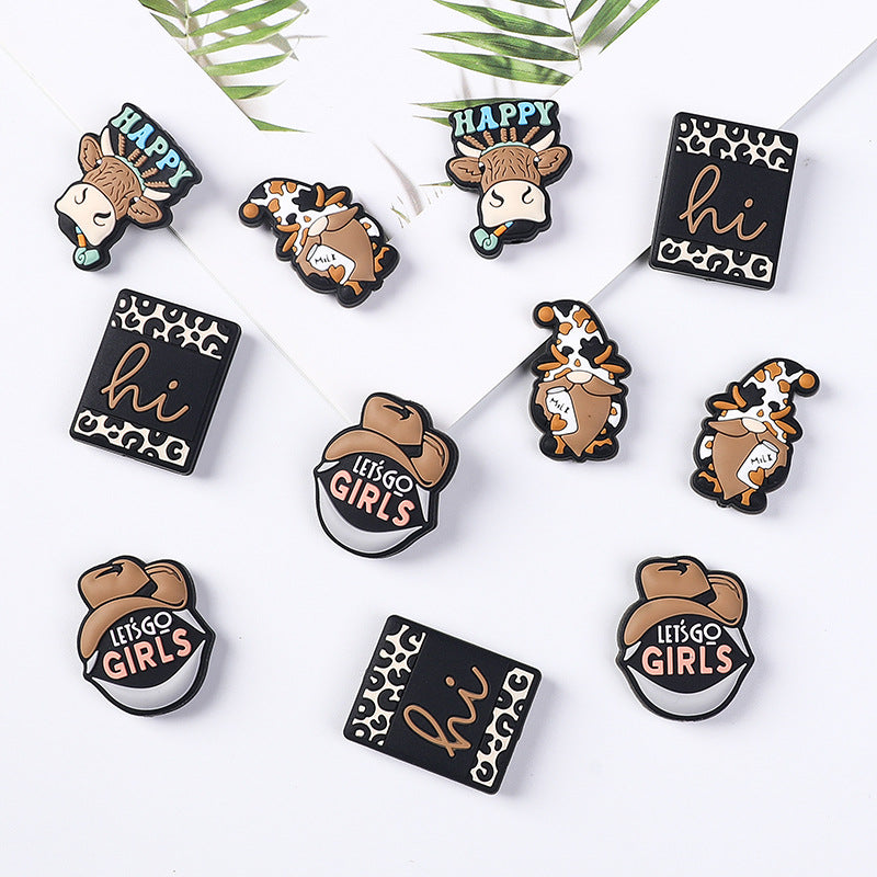 20Pcs Silicone Focal Beads Cartoon Denim Mixed Characters Variety 4