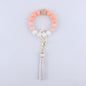 Tassel Silicone Bead Wristlet Keychain with Wooden Bead Charm 8cm 6