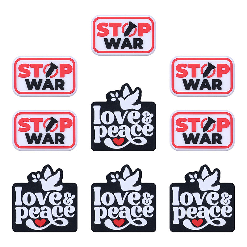 20pcs Silicone Focal Beads Love and Peace with Dove and Stop War Printed