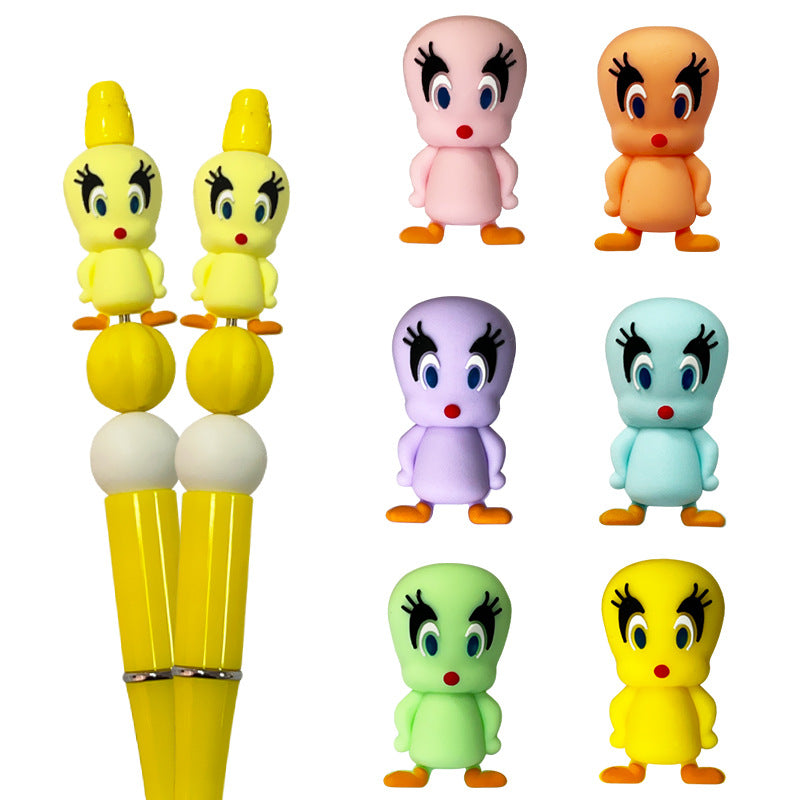 20Pcs Silicone 3D Focal Beads Yellow Duck Standing Pose Multi Color
