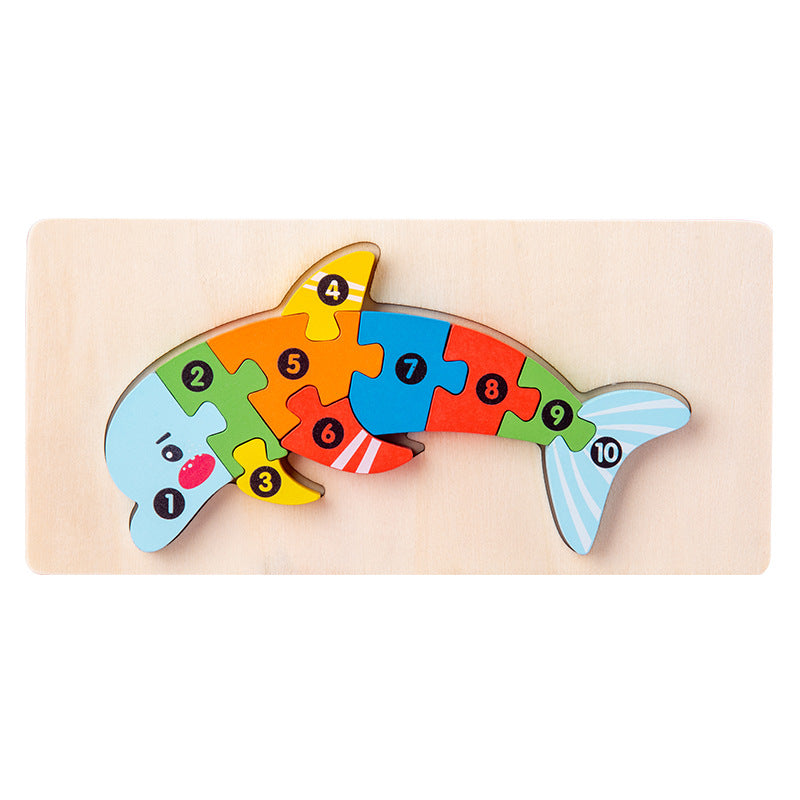 Wooden Building Blocks Animal Traffic Shapes Matching 3D Puzzle Toy 15