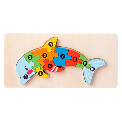 Wooden Building Blocks Animal Traffic Shapes Matching 3D Puzzle Toy 15