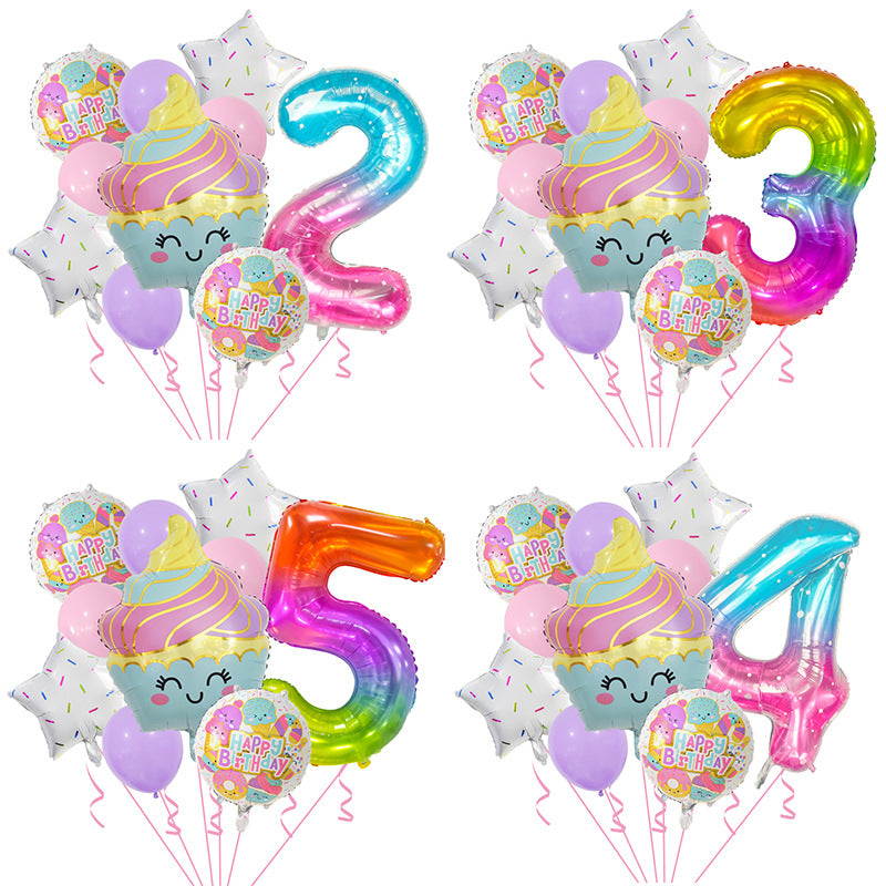 Cupcake and Number 3 Foil Balloons Birthday Party Decoration Set 2