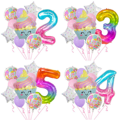 Cupcake and Number 3 Foil Balloons Birthday Party Decoration Set 2