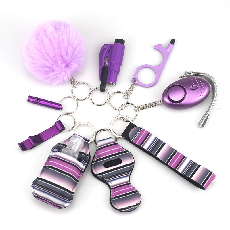Outdoor Self Defense Alarm Whistle Pompom Keychain 10 Pack 44