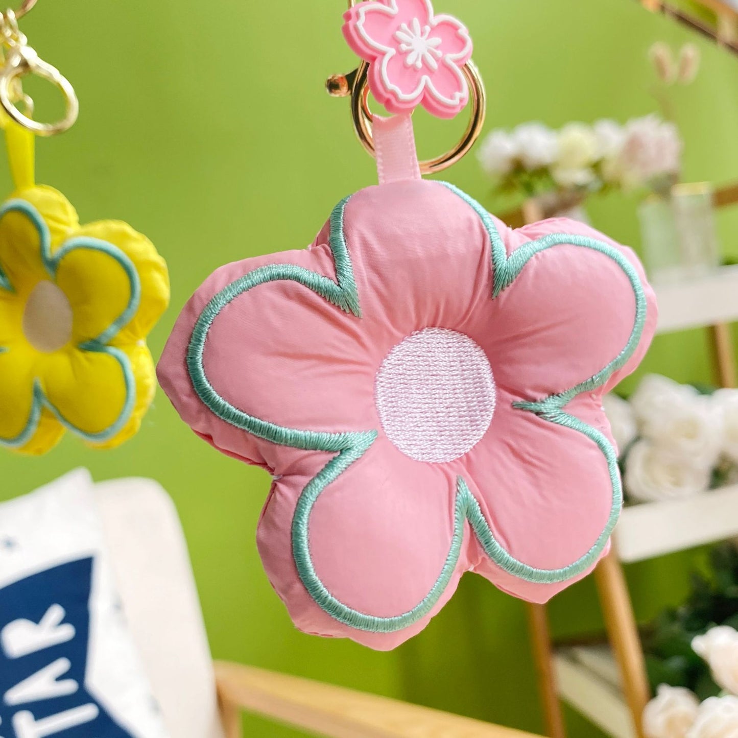 Cute Flower Cotton Cloth Keychain Soft Plush Charm 16x7.5cm 2