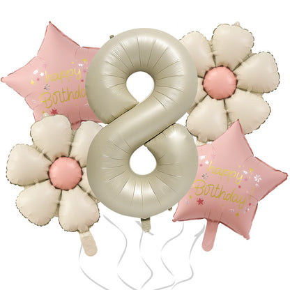 Milk White Bow Ties Bear Retro Daisy Foil Balloon Set 12